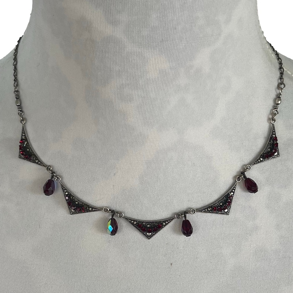 Clara Beau Necklace | Vintage Red Crystal Drop  Necklace